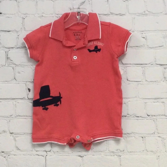 Crown & Ivy Baby 12M Salmon Plane Romper - Picture 1 of 4